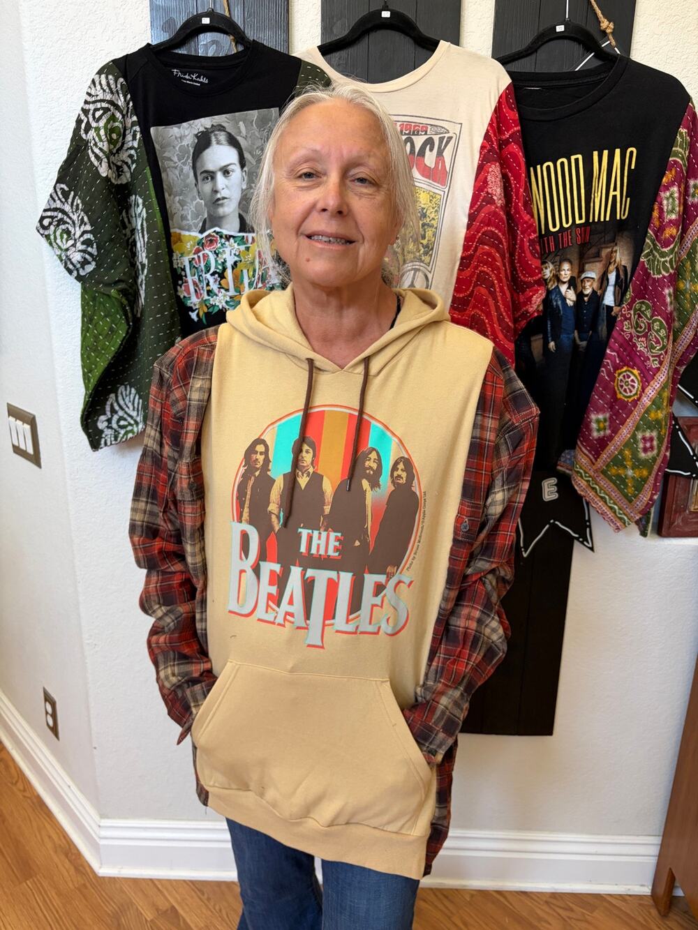 Beatles Upcycled Flannel Sweatshirt Shirt Unisex OS
